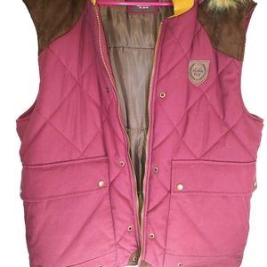 Born Fly 2xl Women's Maroon Puffer Vest With Fur Trimmed Removable Hood